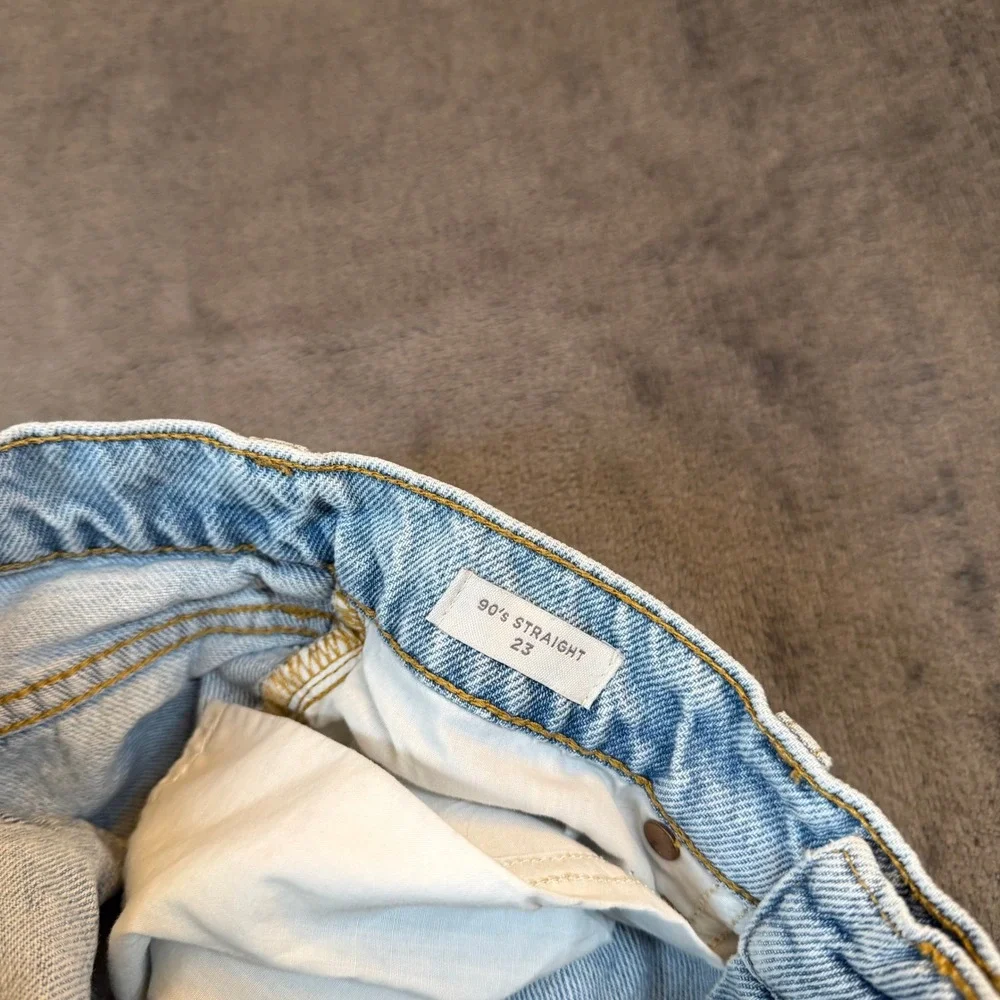 PacSun 90's Straight Jeans Womens 23 Light Wash Distressed Raw Hem Denim Pants - Picture 3 of 12
